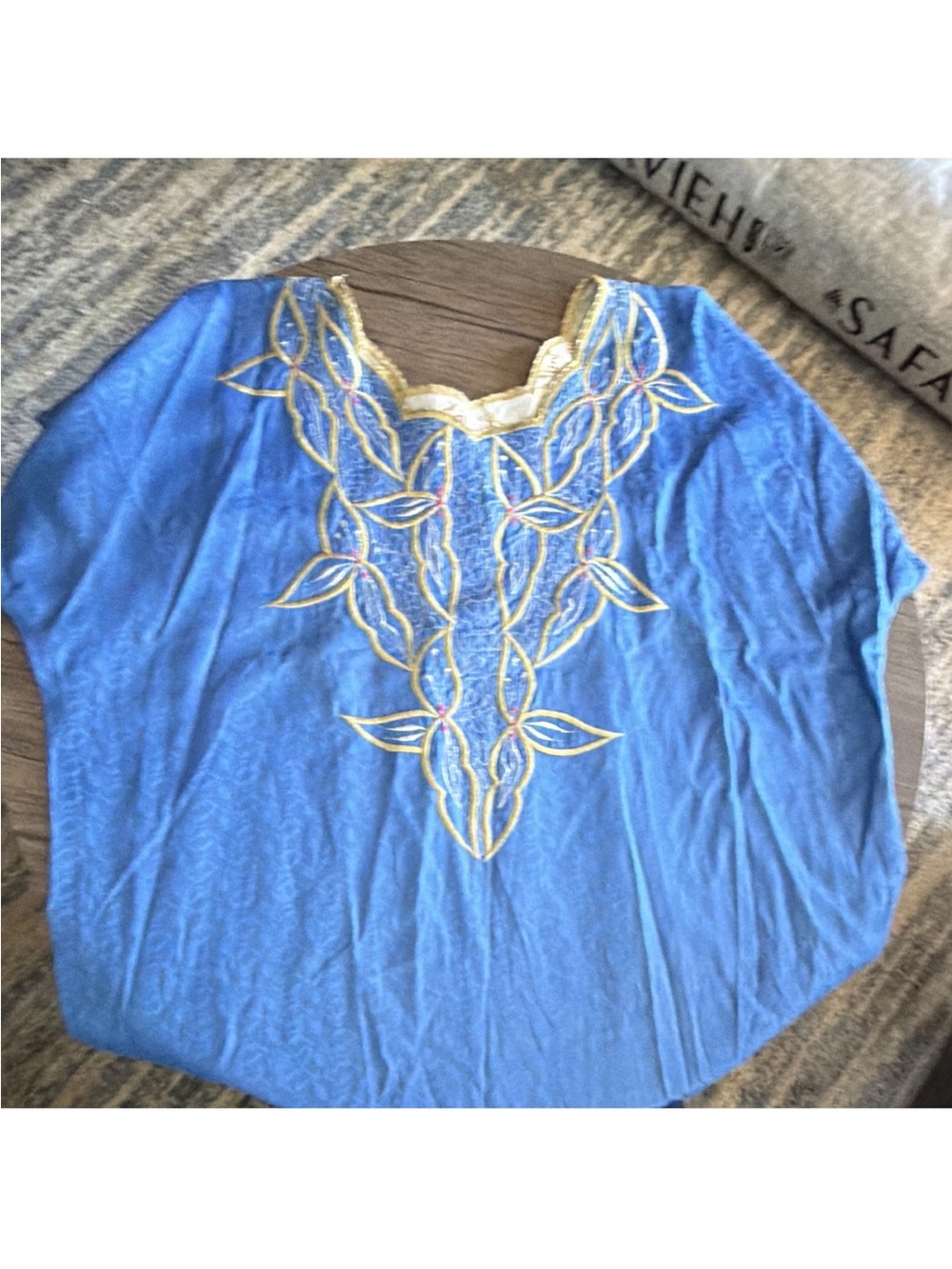 One Size fits all Blue Embroidered Women's dresswith Gold Accent